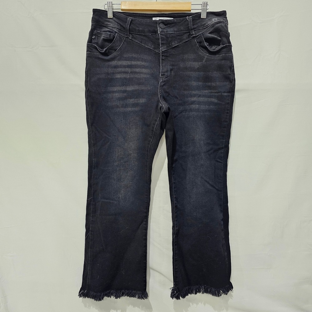KanCan for Maurices Womens Size 14 Black High Rise Flare Frayed Hem Jeans